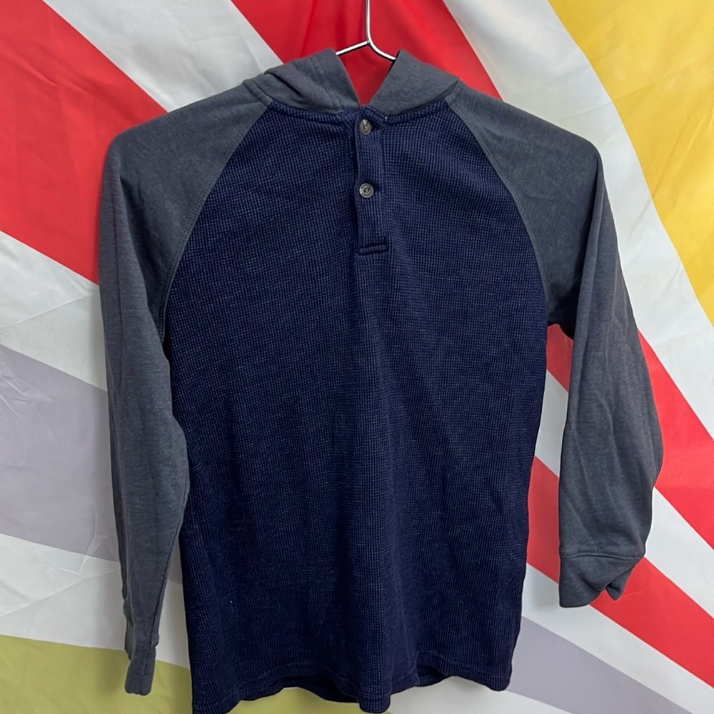 Boys youth large 10/12 waffle knit hooded Henley sweatshirt jersey